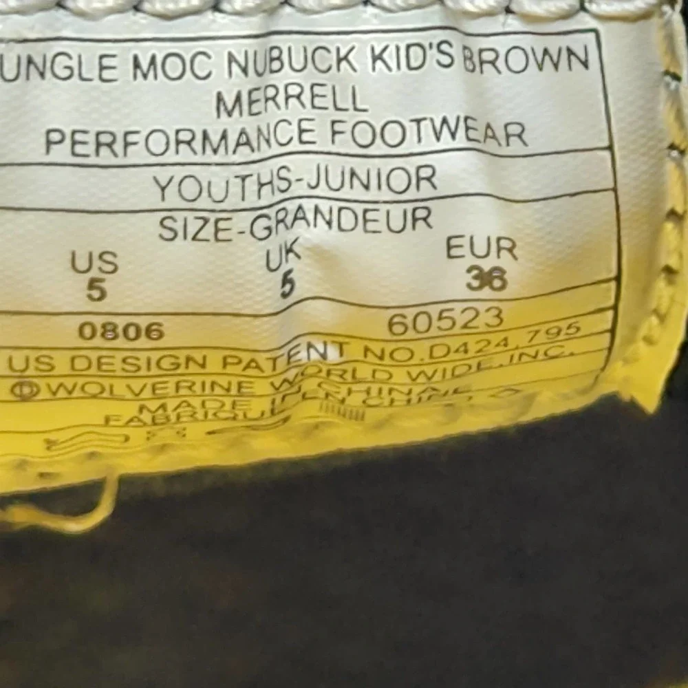 Merrell Kids Jungle Moc Slip on Shoes Size 5 Brown Nubuck Leather Comfort Shoes